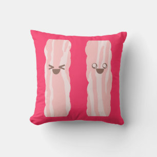Kawaii Cartoon Bacon Cute Breakfast Throw Pillow