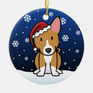 Kawaii Cartoon Basenji Christmas Ceramic Ornament