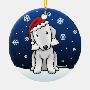 Kawaii Cartoon Bedlington Terrier Christmas Ceramic Ornament