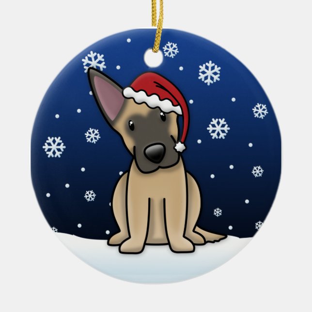 Kawaii Cartoon Belgian Malinois Christmas Ceramic Ornament (Front)