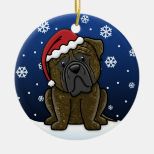 Kawaii Cartoon Brindle Bullmastiff Christmas Ceramic Ornament