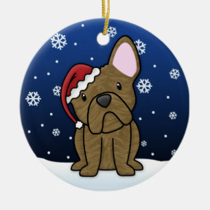 Kawaii Cartoon Brindle French Bulldog Christmas Ceramic Ornament