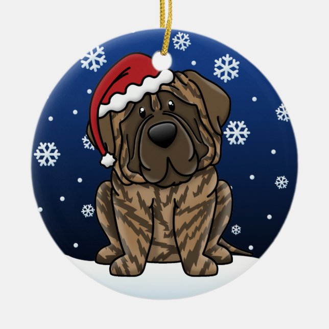 Kawaii Cartoon Brindle Mastiff Ceramic Ornament (Front)
