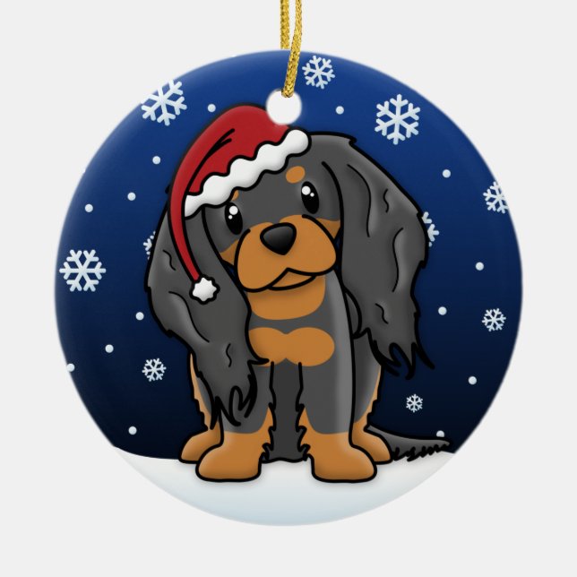 Kawaii Cartoon BT Cavalier King Charles Spaniel Ceramic Ornament (Front)