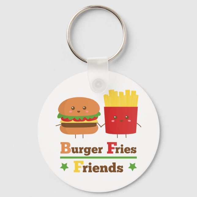 Kawaii Cartoon Burger Fries Friends BFF Keychain (Front)