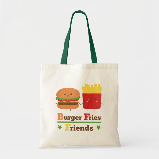 Kawaii Cartoon Burger Fries Friends BFF Tote Bag (Front)