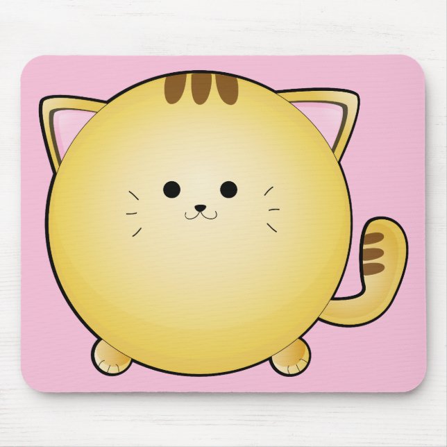 Kawaii Cartoon Cat on Pink Mouse Pad (Front)
