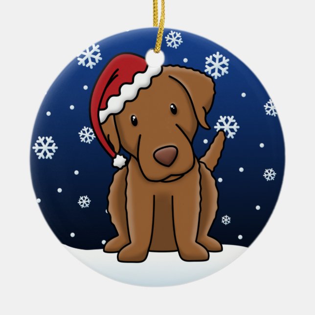 Kawaii Cartoon Chesapeake Bay Retriever Christmas Ceramic Ornament (Front)