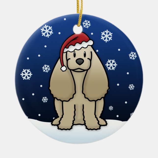 Kawaii Cartoon Cocker Spaniel Christmas Ceramic Ornament (Front)