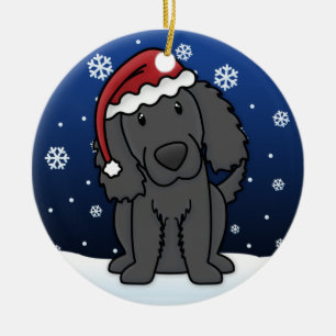 Kawaii Cartoon Flat Coated Retriever Christmas Ceramic Ornament