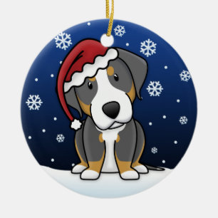Kawaii Cartoon Greater Swiss Mountain Dog Xmas Ceramic Ornament
