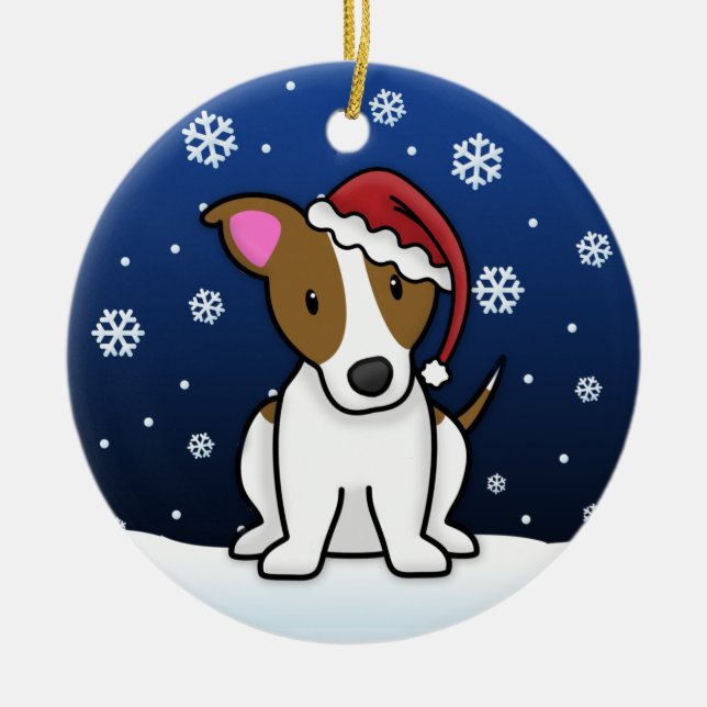 Kawaii Cartoon Jack Russell Terrier Christmas Ceramic Ornament (Front)