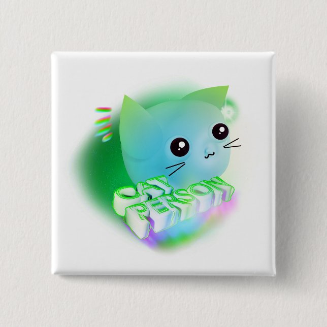 Kawaii Cartoon Kitten  2 Inch Square Button (Front)