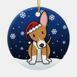 Kawaii Cartoon Portuguese Podengo Christmas Ceramic Ornament
