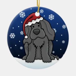 Kawaii Cartoon Portuguese Water Dog Christmas Ceramic Ornament