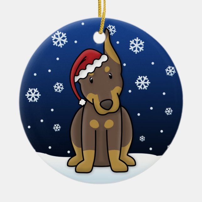 Kawaii Cartoon Red Doberman Christmas Ornament (Front)