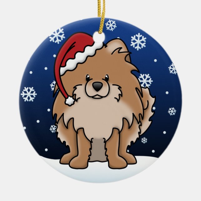 Kawaii Cartoon Red Pomeranian Ceramic Ornament (Front)
