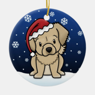 Kawaii Cartoon Tibetan Spaniel Christmas Ceramic Ornament