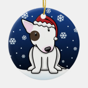 Kawaii Cartoon White Bull Terrier Christmas Ceramic Ornament