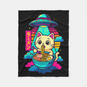 Kawaii Cat Alien Ufo Ramen Graphic Tee Funny Japan Fleece Blanket