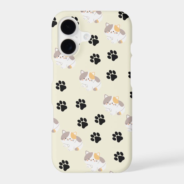 Kawaii Cat and Paw Print Pattern Case (Back)