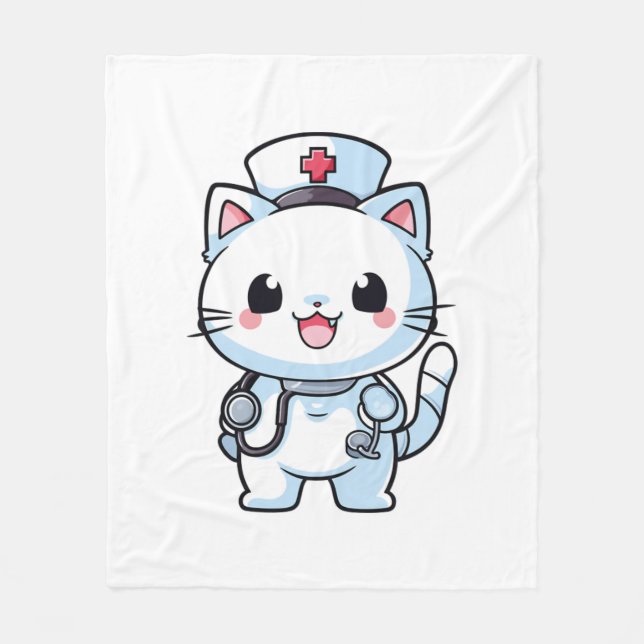 Kawaii Cat as a Nurse  Fleece Blanket (Front)