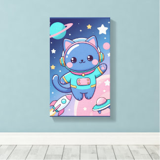 Kawaii Cat Astronaut Space Cute Galactic Wall Art