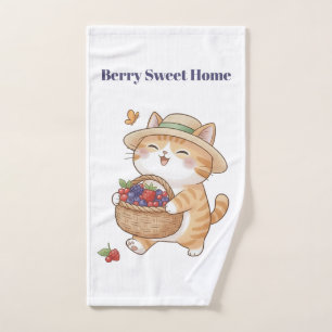 Kawaii Cat & Berries Bathroom Towel Set
