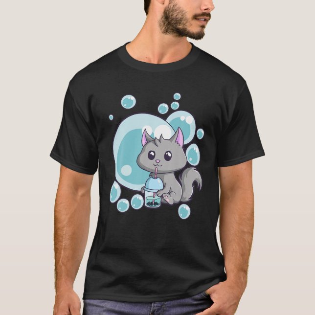 Kawaii Cat Bubble Tea Anime Funny Boba Tea Cats Ne T-Shirt (Front)