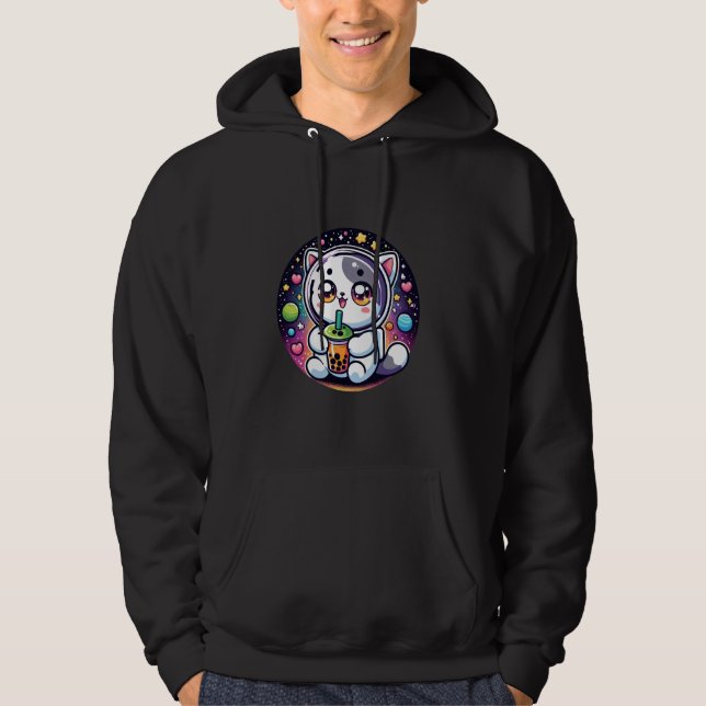 Kawaii Cat Bubble Tea Astronaut Lover Cute Hoodie (Front)