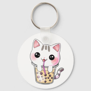 Kawaii cat bubble tea keychain