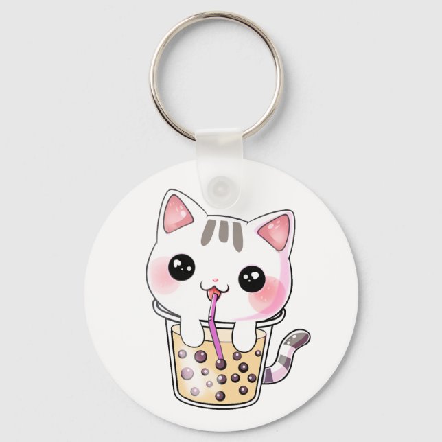 Kawaii cat bubble tea keychain (Front)