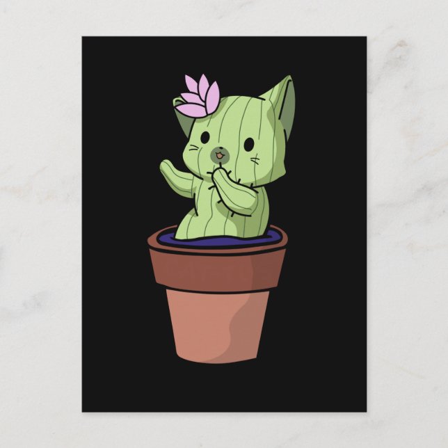 Kawaii Cat Cactus Gardening Cute Kitten Postcard (Front)