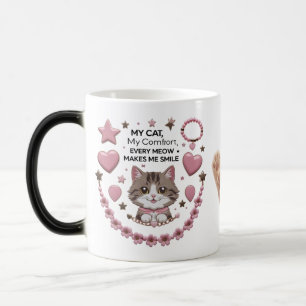 Kawaii Cat Charm Mug – Pink Hearts & Stars 11 oz