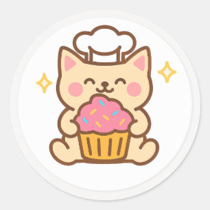 Kawaii Cat Chef With Cupcake Sticker