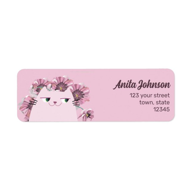 Kawaii Cat Cute Rose Adresse de retour (Devant)