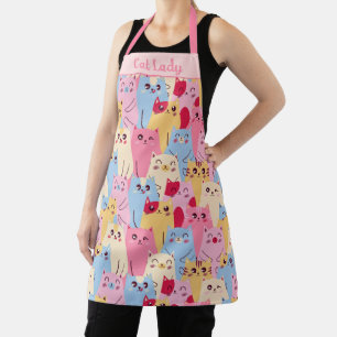 Kawaii Cat Design Pastel Pink Blue Whimsical Apron