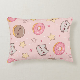 Kawaii Cat, Doughnut, and Star Pattern Accent Pillow