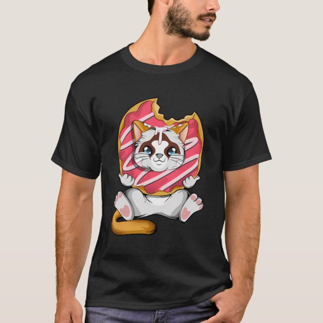 Kawaii Cat Doughnut Anime Lover Otaku Cute Cat Lov T-Shirt (Front)