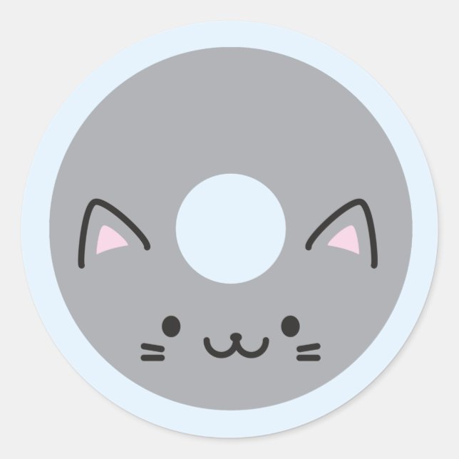 Kawaii Cat Doughnut Classic Round Sticker (Front)