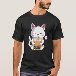 Kawaii Cat Drinking Boba Tea Drink Anime Lover T-Shirt