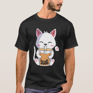 Kawaii Cat Drinking Boba Tea Drink Anime Lover T-Shirt