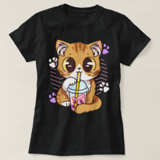 Kawaii Cat Drinking Boba Tea T-Shirt