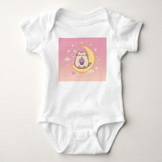 Kawaii Cat Drinking Bubble Tea on Crescent Moon – Baby Bodysuit