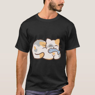 kawaii cat eating fish T-Shirt
