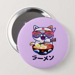 Kawaii Cat Eating Ramen – Cute Japanese Noodles 4 Inch Round Button