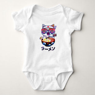 Kawaii Cat Eating Ramen – Cute Japanese Noodles Baby Bodysuit