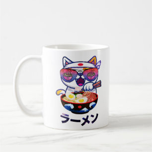 Kawaii Cat Eating Ramen – Cute Japanese Noodles Coffee Mug