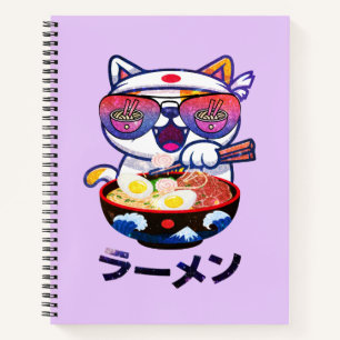 Kawaii Cat Eating Ramen – Cute Japanese Noodles Notebook