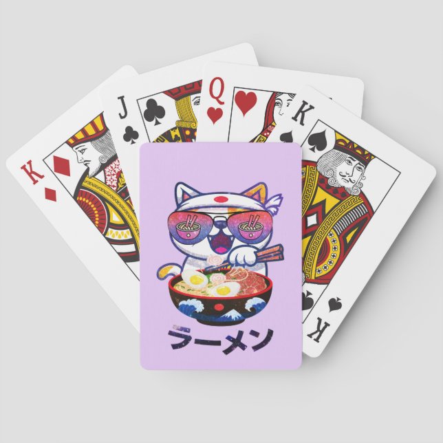 Kawaii Cat Eating Ramen – Cute Japanese Noodles Playing Cards (Back)